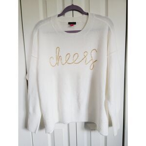 Vince Camuto‎ M "Cheers" Cream Ivory Gold Beaded Sweater Party Holiday